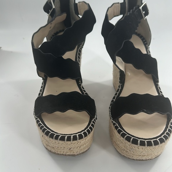 Marc Fisher Calita wedge Platform Sandal Espadrille Suede Scallop Ankle Strap 10 - Picture 2 of 5
